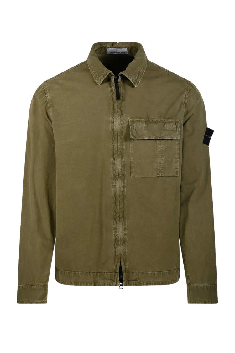 Stone Island Olive Green Side Badge Cotton-Blend Overshirt