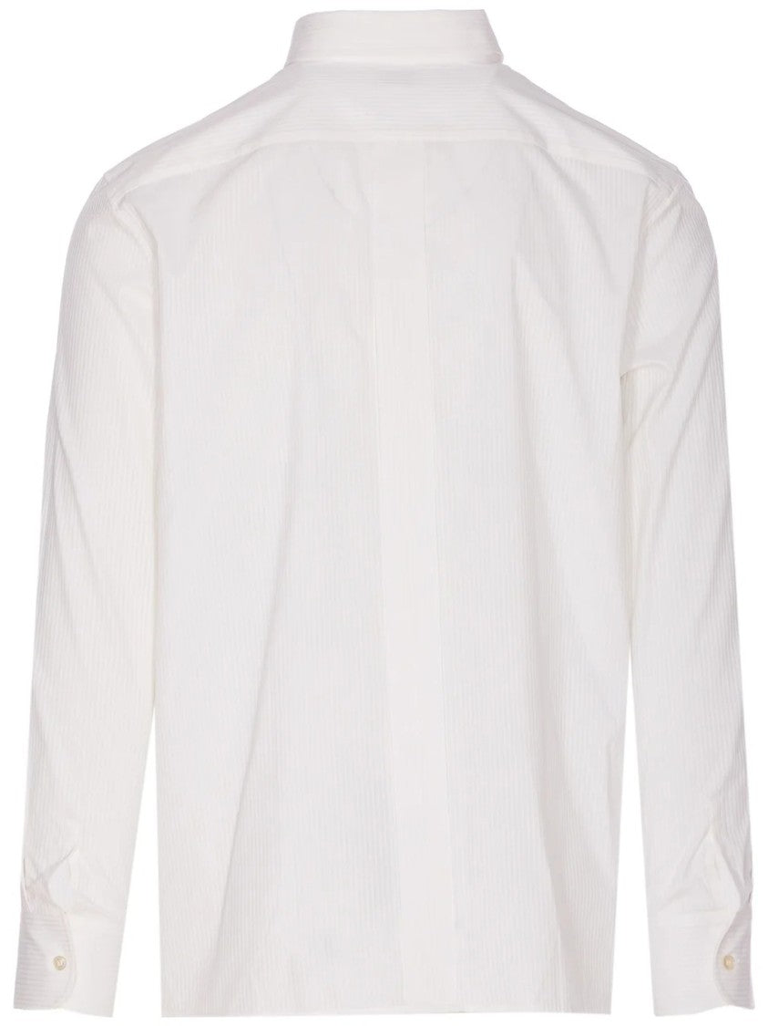 Saint Laurent White Long-Sleeve Pinstripe Cotton Shirt