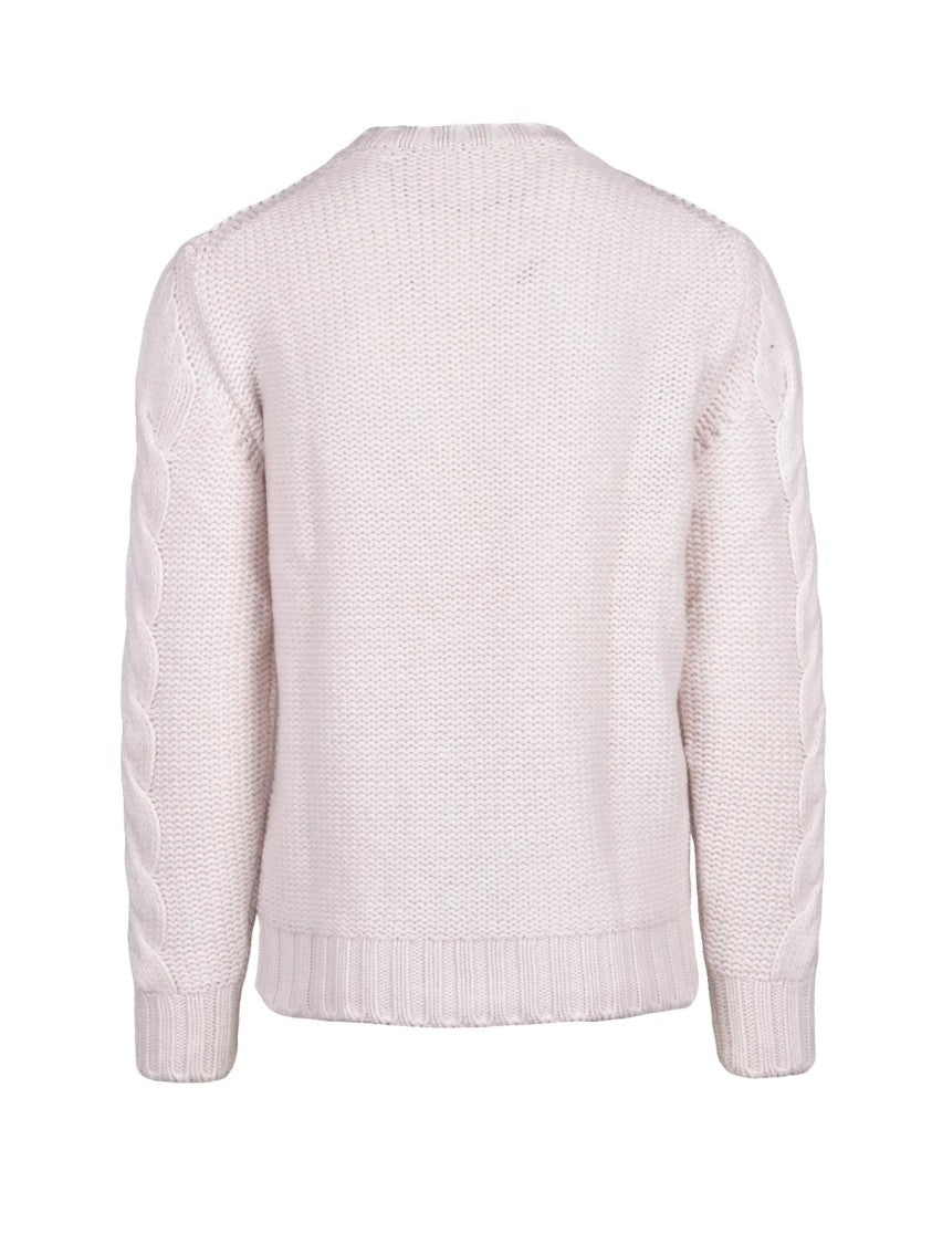 Kangra Cable Knit Sweater With Classic Crewneck In Extrafine Merino Wool