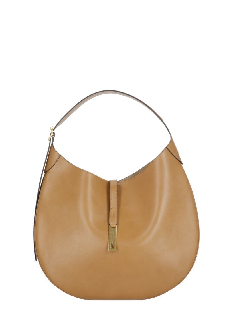 Polo Ralph Lauren Rounded Crescent-Shaped Leather Shoulder Bag With Adjustable Strap