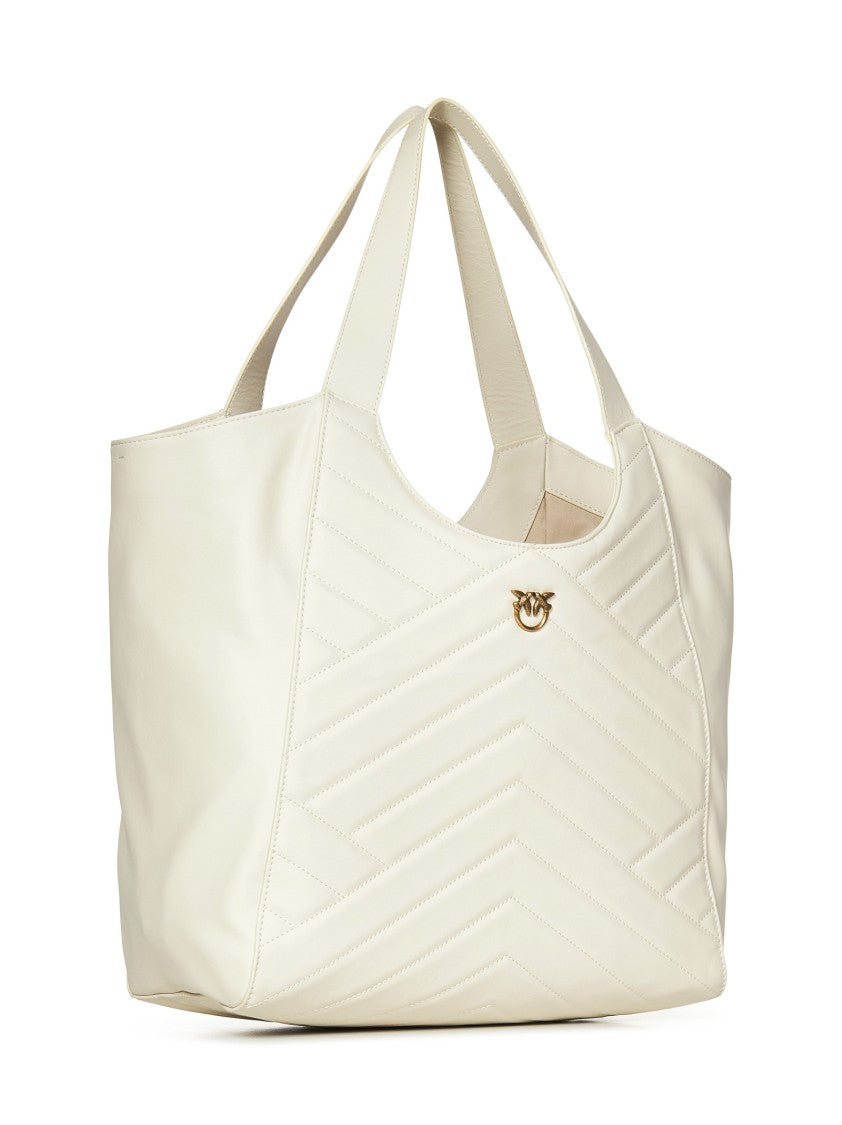 Pinko Puzzle-Quilted Leather Shopper Bag With Logo Plate