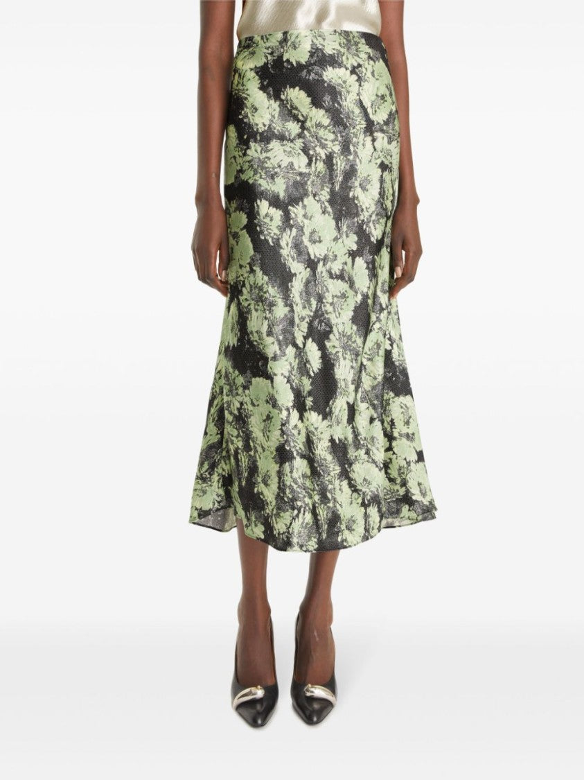 Tory Burch Green Flowing Midi Skirt