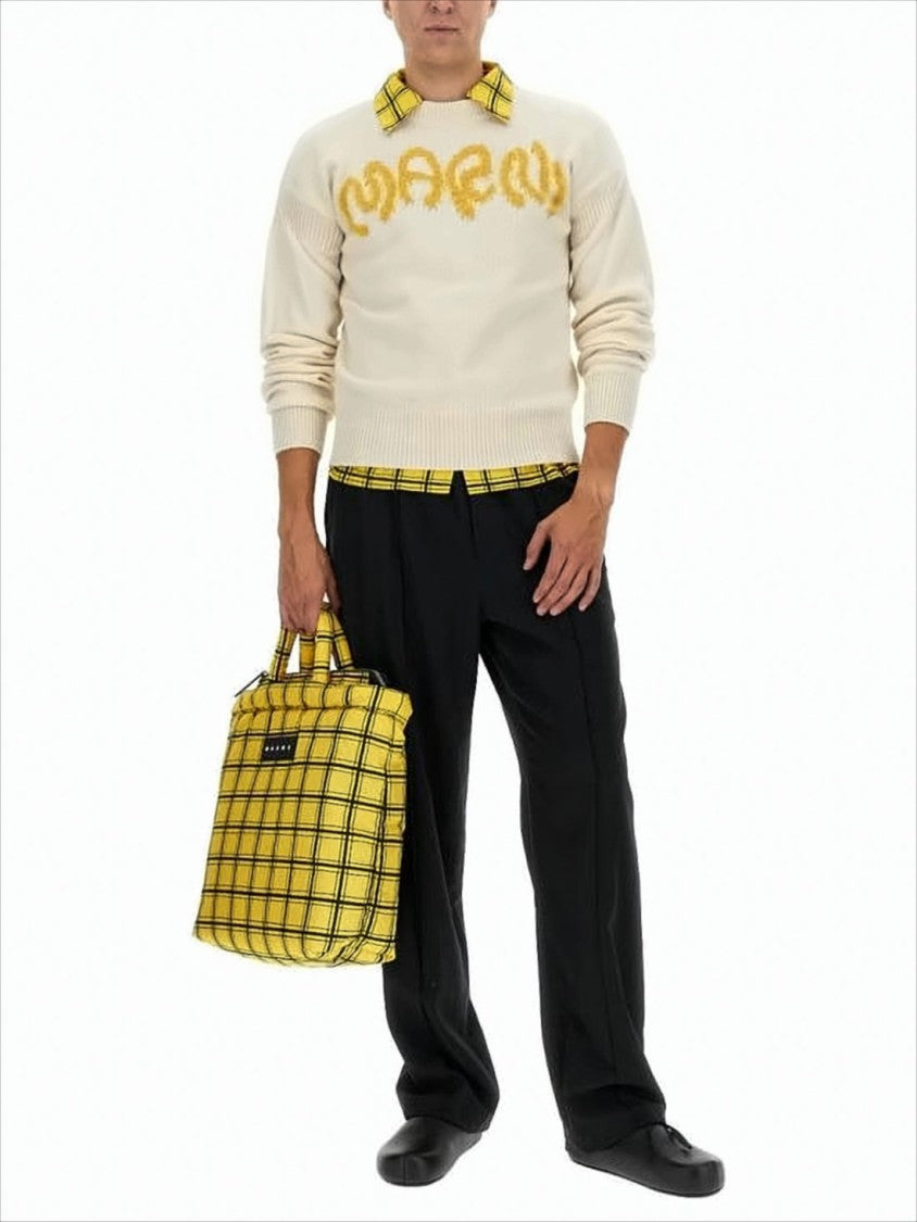 Marni Wool Sweater With Abstract Pattern And Boxy Fit