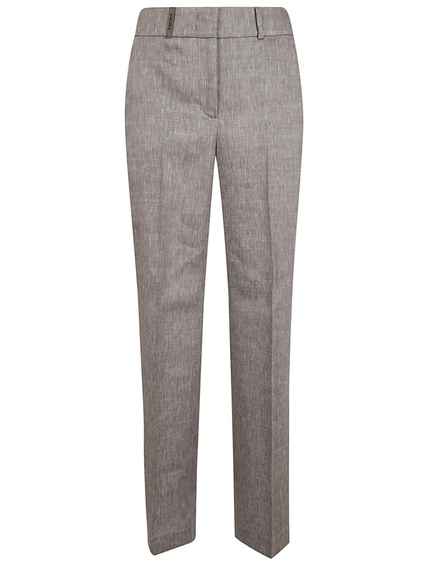 Peserico Natural Stretch Tailored Straight-Leg Pants With Pressed Pleats
