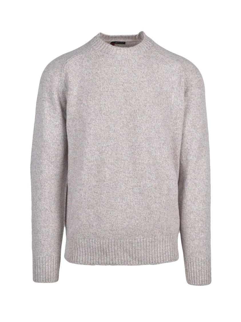 Baturo Light Grey Raglan Sleeves Wool Crewneck Sweater