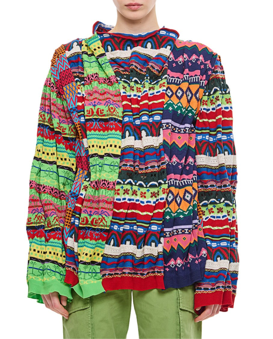 Comme Des Garçons Multicolor Patchwork Sweater With Draped Effect