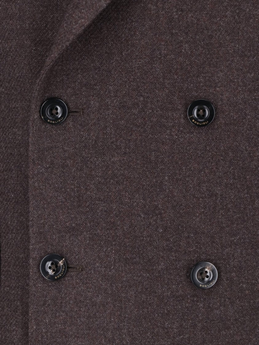 Boglioli Brown Wool-Blend Double-Breasted Notch Lapel Blazer