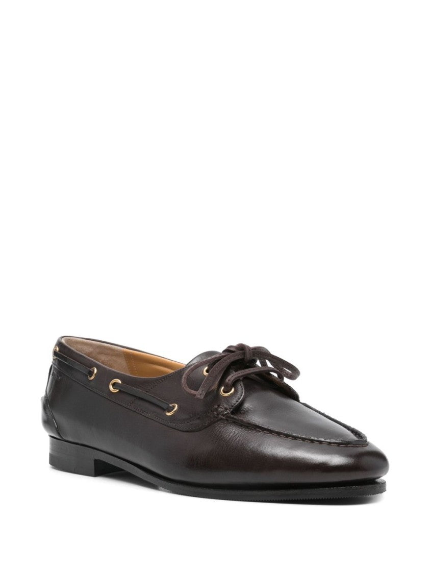 Bally Coffee Brown Leather Flat Shoes