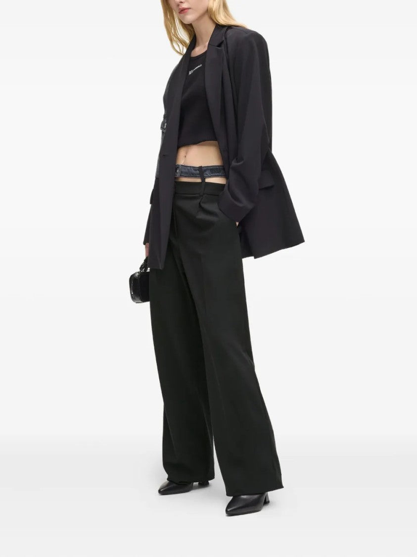Karl Lagerfeld Wide-Leg High-Waisted Tailored Pants With Denim-Inspired Belt