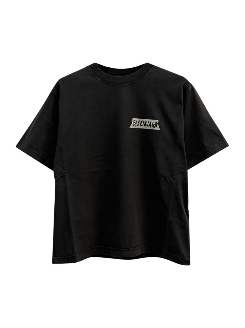 Balenciaga Cropped Black Cotton T-Shirt