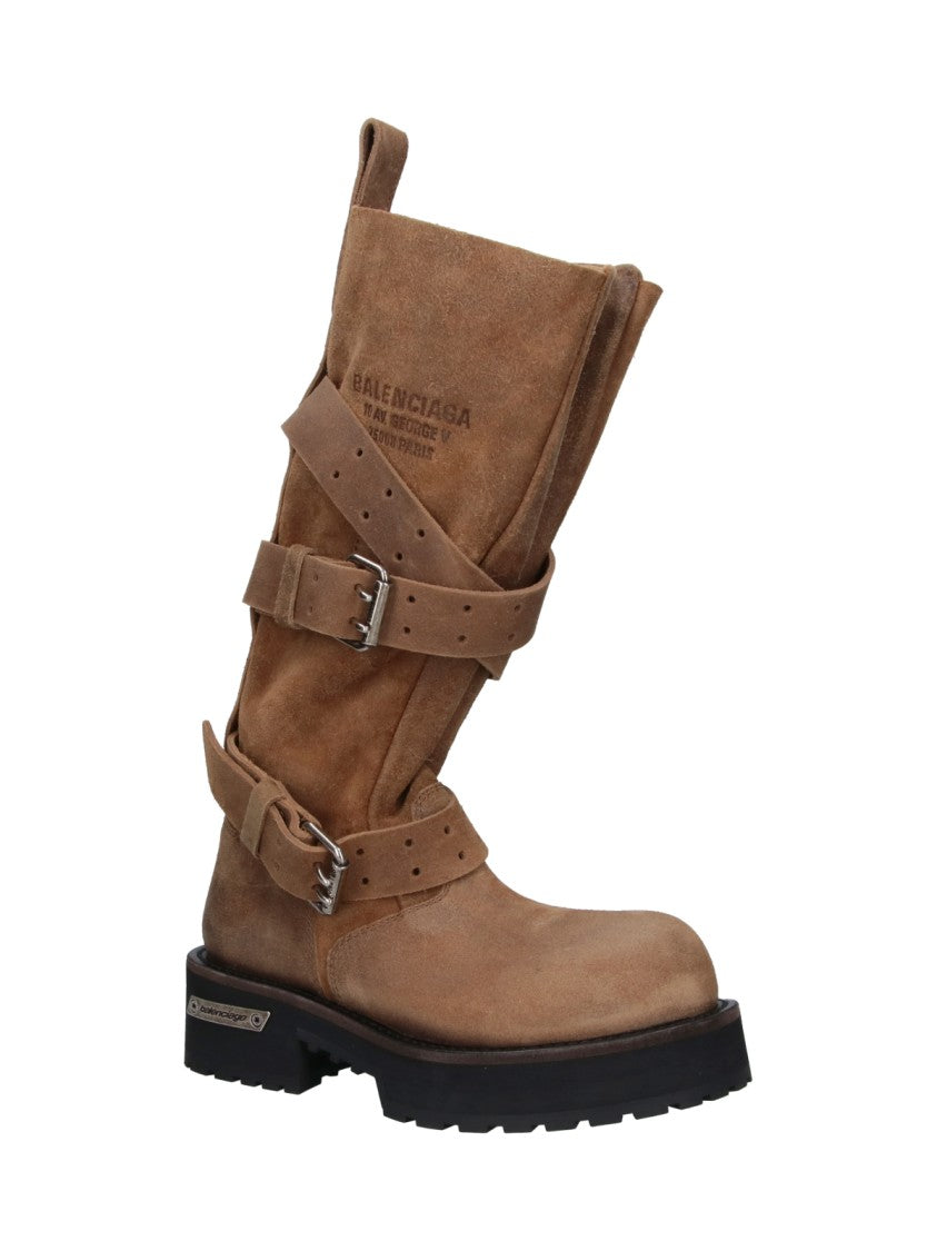 Balenciaga Venom Mid-Calf Adjustable Strap Suede Boots