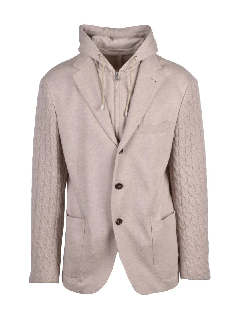 Eleventy Knit Cashmere Blend Blazer With Detachable Lapel And Textured Sleeves