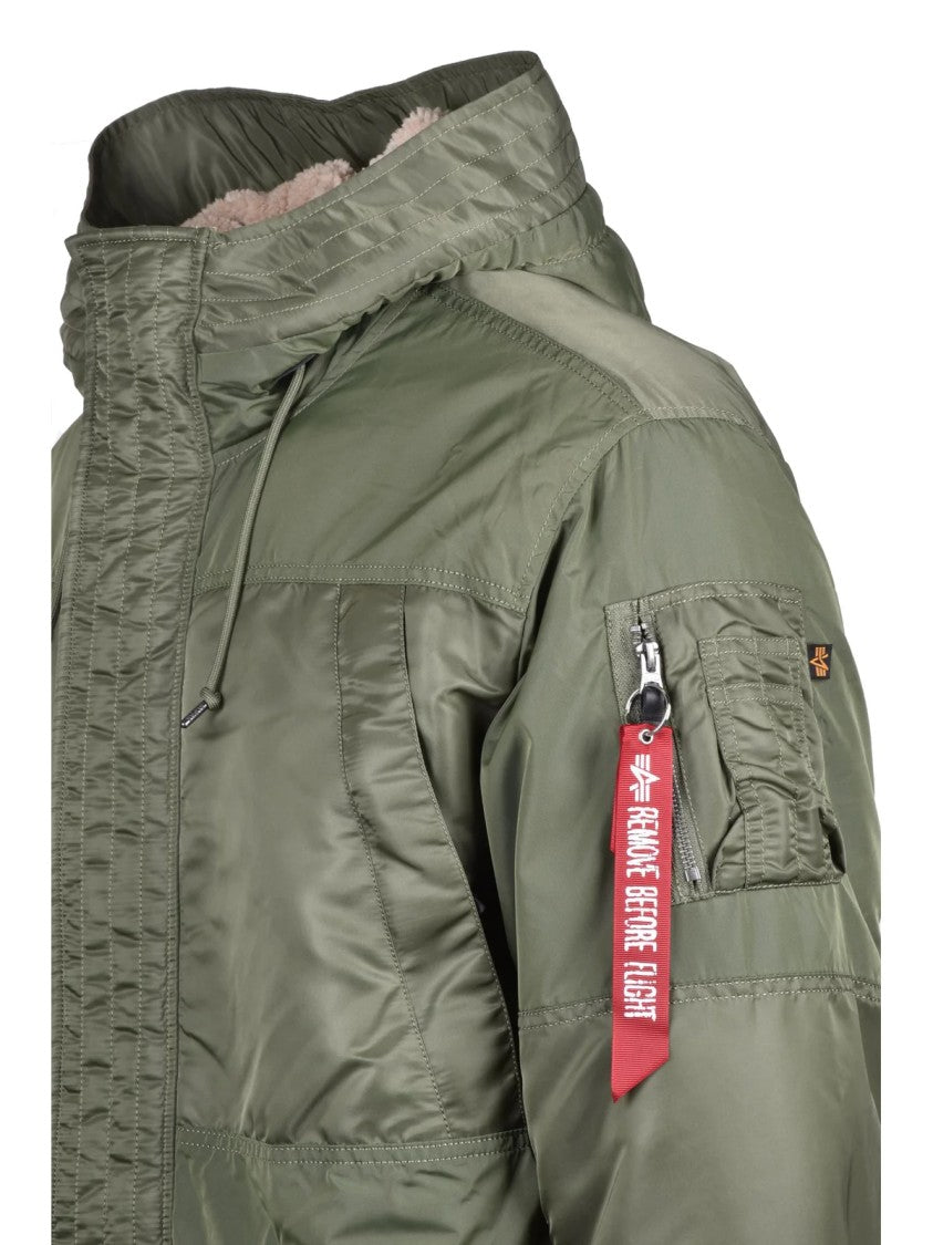 Alpha Industries Long Nylon Parka With Padded Exterior And Fleece Lining