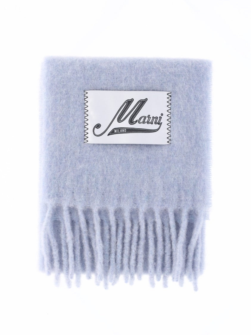 Marni Light Blue Alpaca Blend Fringed Scarf