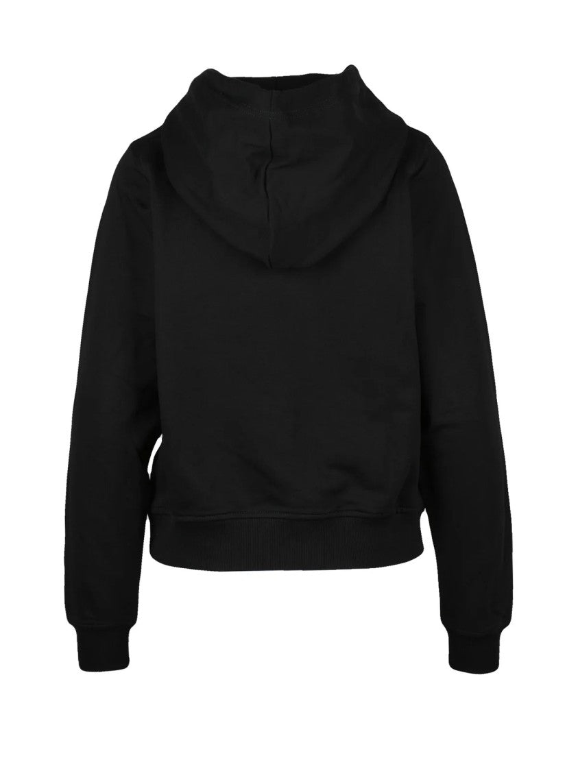 Diesel Cropped Black Hoodie With Drawstring Hood And Bold Logo