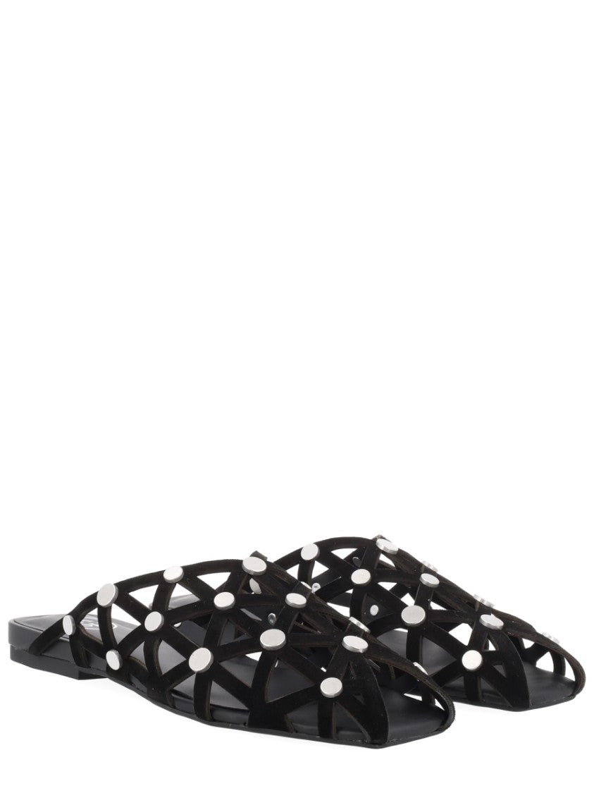 Ash Open Lattice Leather Studded Mules