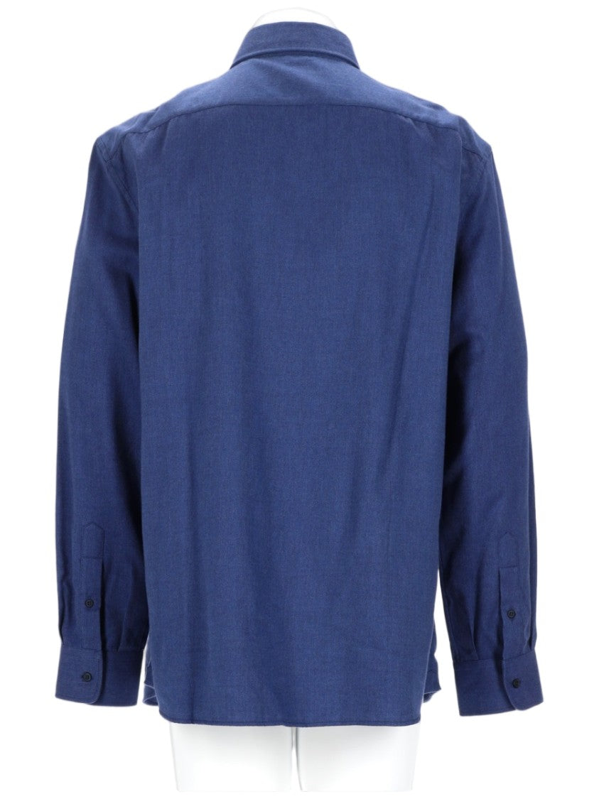 Brunello Cucinelli Deep Blue Long-Sleeve Cotton-Lyocell Shirt
