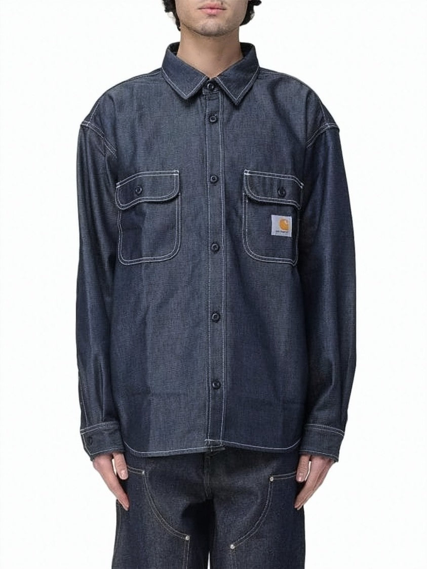 Carhartt Wip Deep Indigo Blue Denim Jacket With Flap Pockets