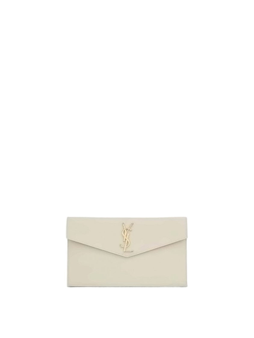 Saint Laurent Rectangular Calf Leather Clutch With Logo Emblem
