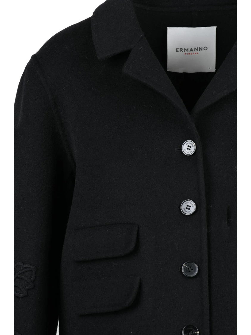 Ermanno Firenze Black Wool-Blend Button Short Jacket