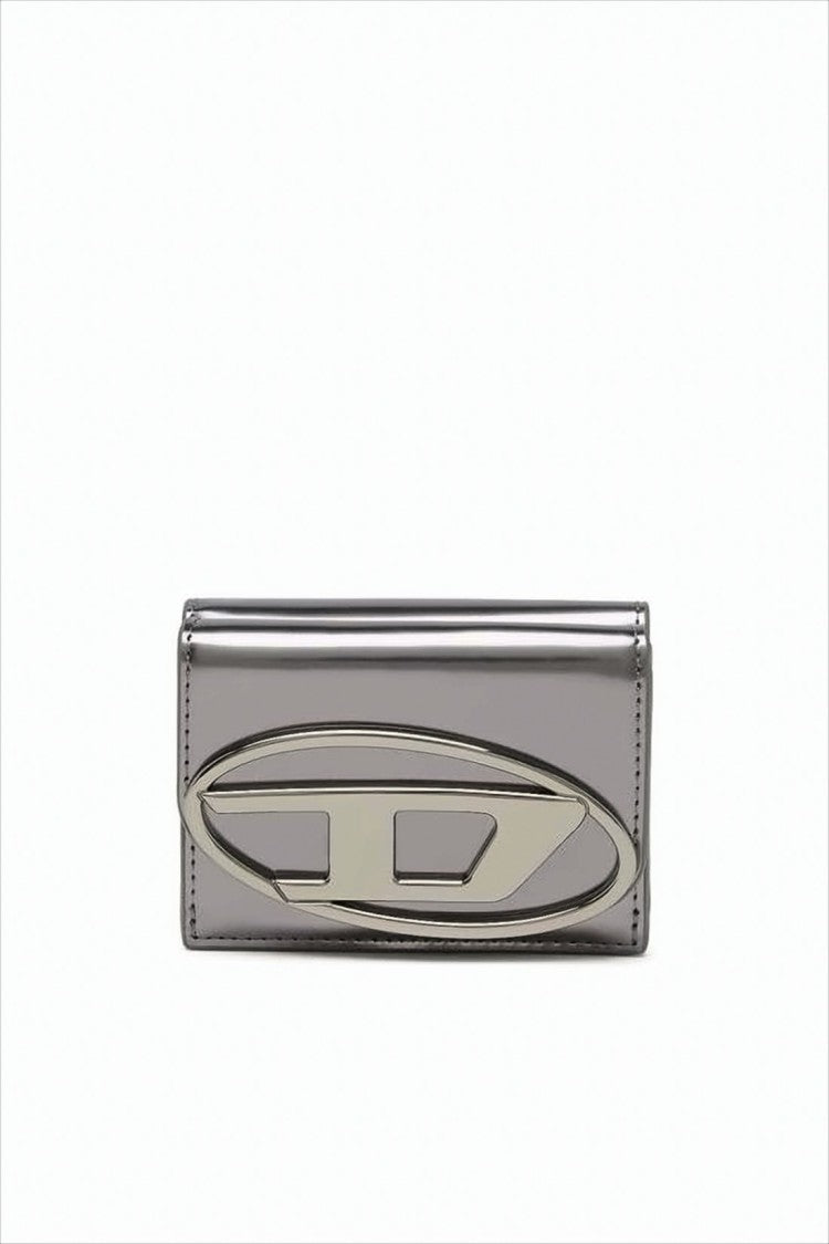 Diesel Tri-Fold Cowhide Leather Wallet With Metallic Finish