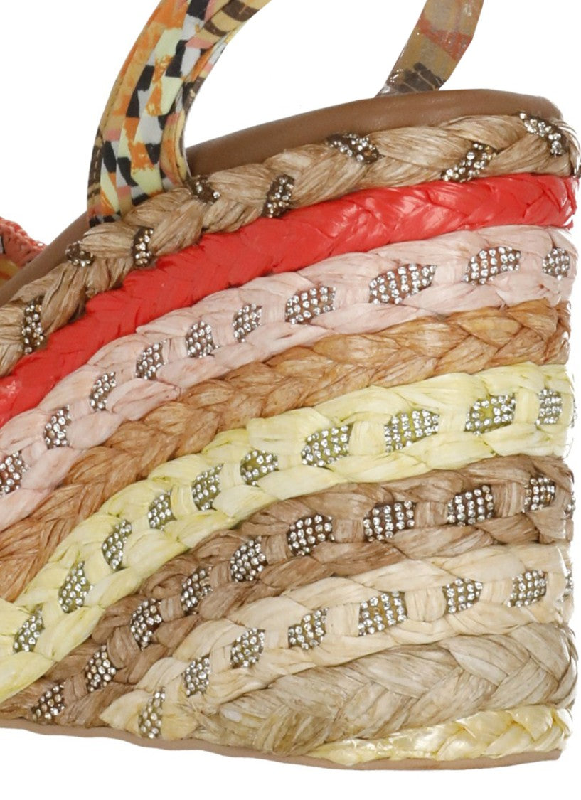Kurt Geiger Beige Chelsea Scarf Wedges Raffia Sandals