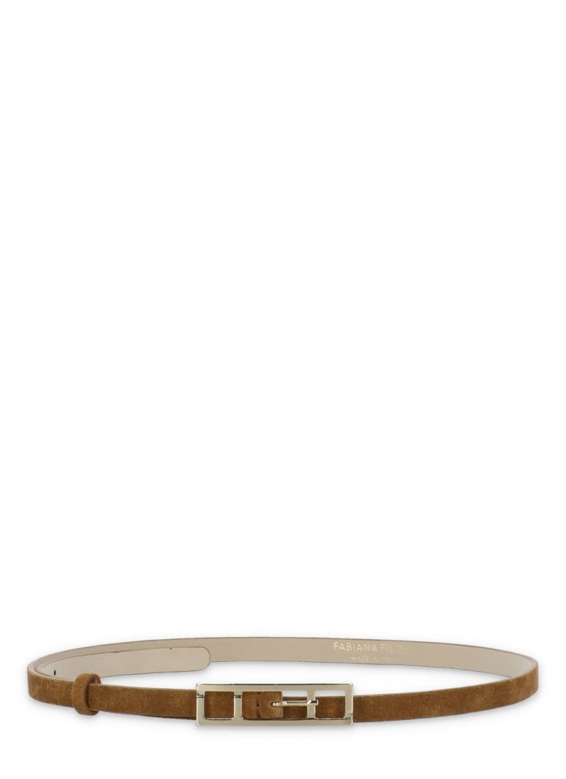 Fabiana Filippi Slim Suede Leather Belt With Logoed Rectangular Buckle