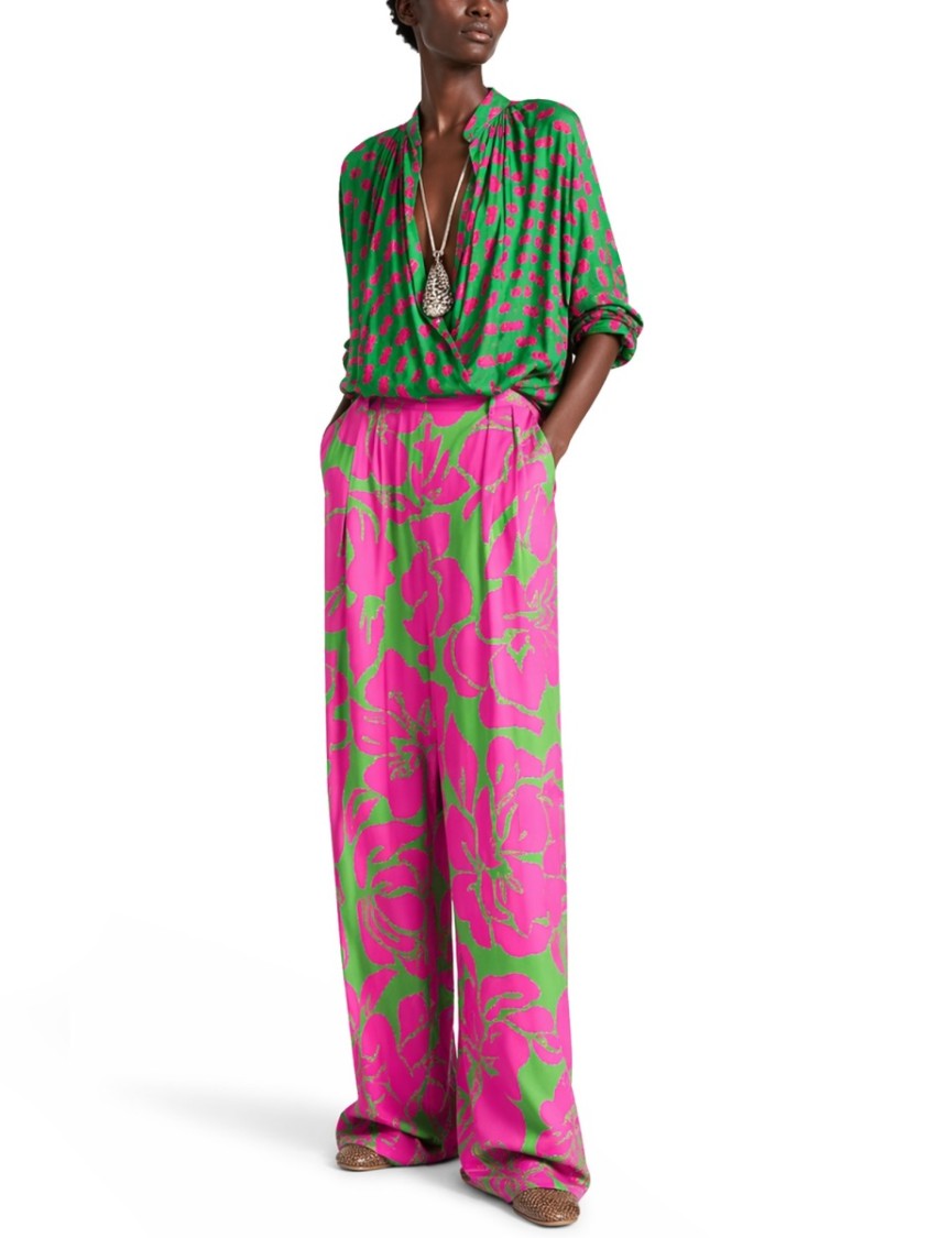 Dries Van Noten Peaches Bis High-Waisted Floral Wide-Leg Pants