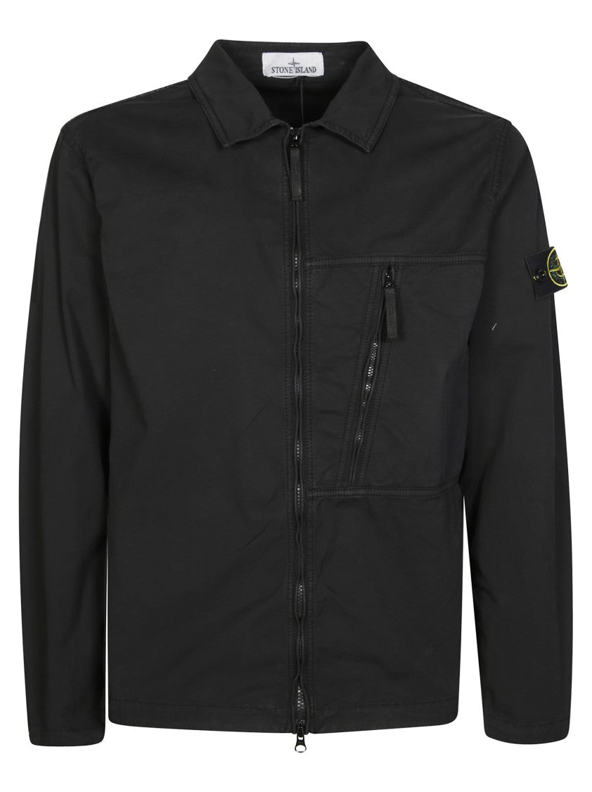 Stone Island Black Overshirt With Zip Closure