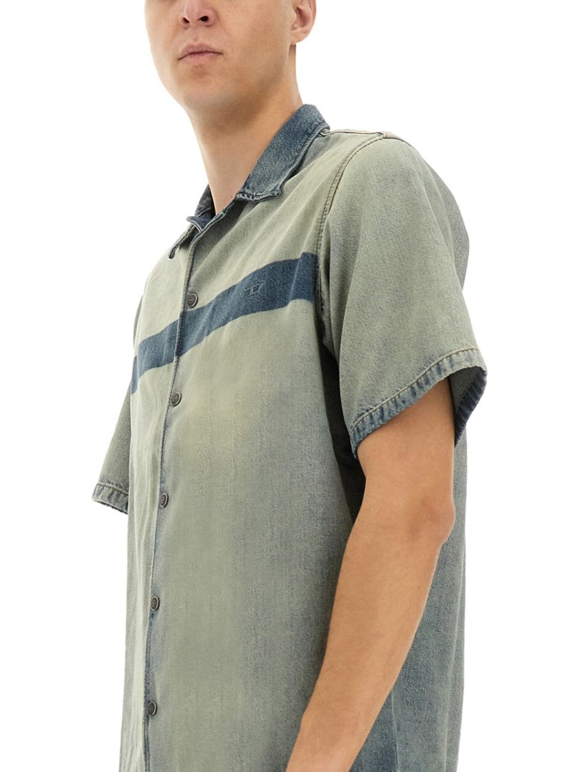 Diesel Short-Sleeved Relaxed Fit Shirt With Contrasting Stripe
