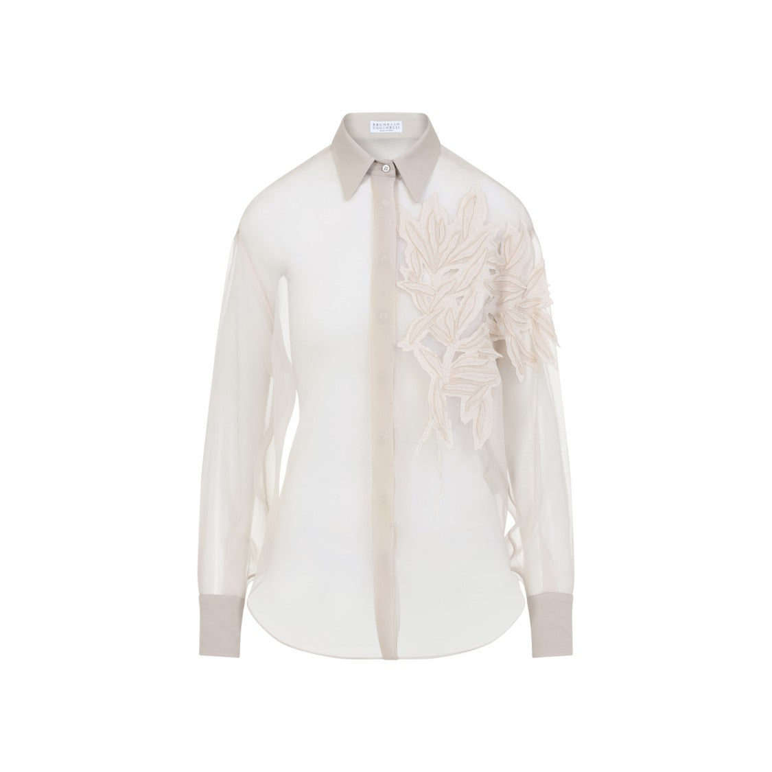 Brunello Cucinelli Delicate Floral Embroidered Silk Shirt