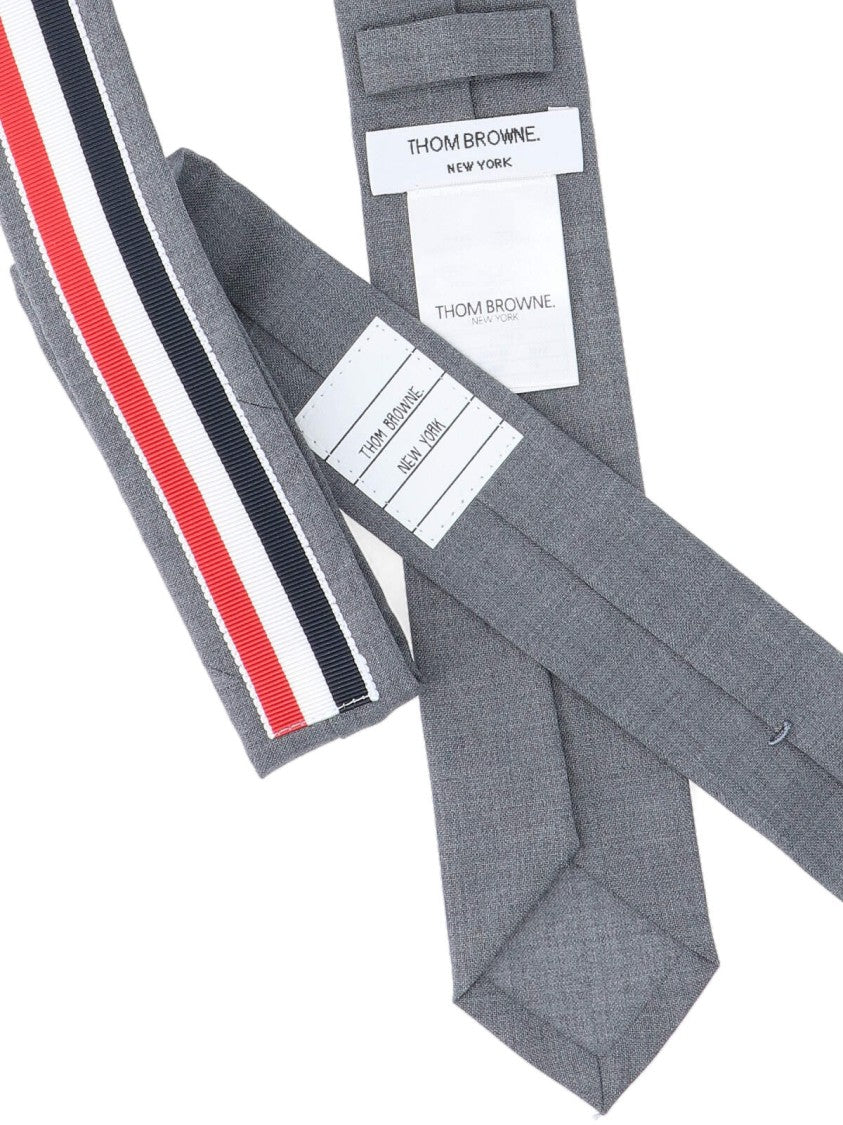 Thom Browne Adjustable Slim Wool Tie With Iconic Stripes And Grosgrain Tab