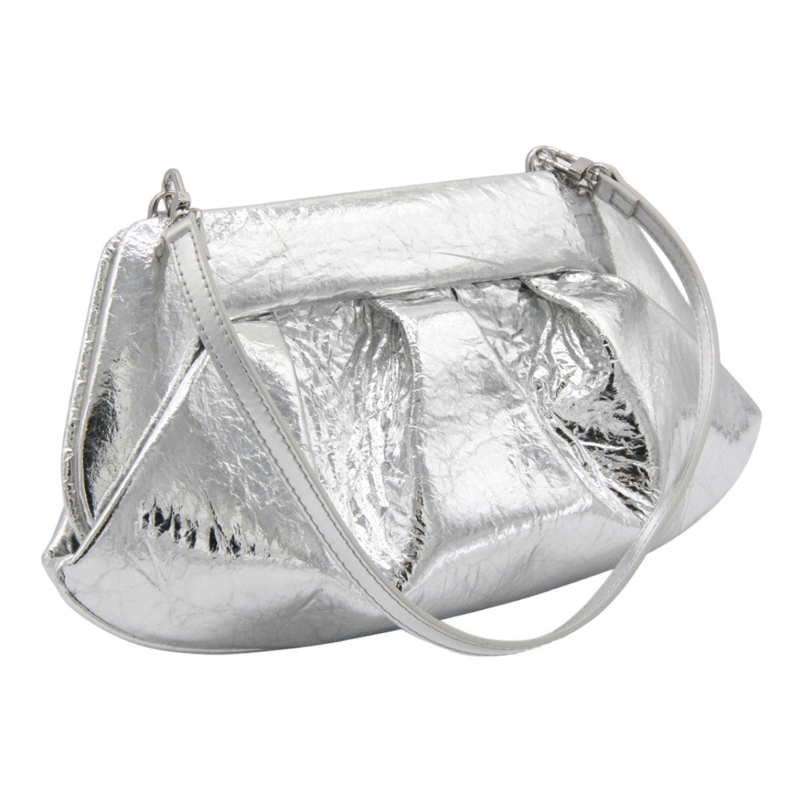 Themoirè Crinkled Silver Bag With Flap Closure