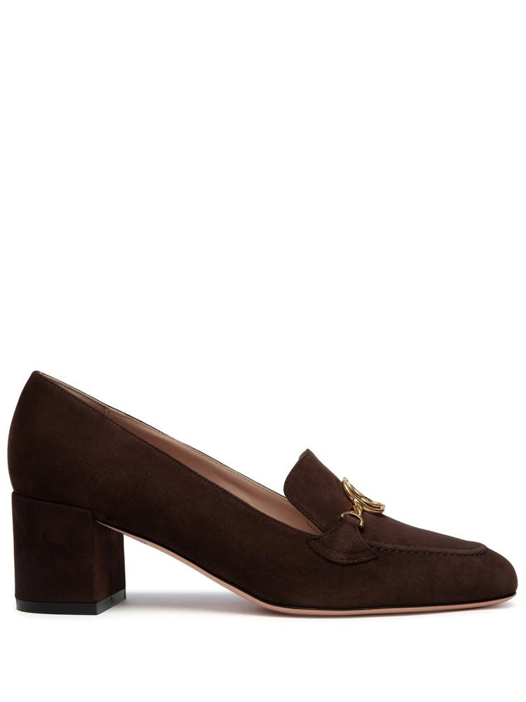 Bally Brown Gold-Tone Embellishment Suede Pumps