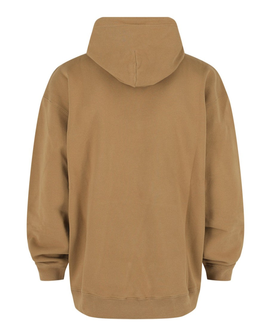 Balenciaga Oversized Brown Cotton Hoodie With Embroidered Logo