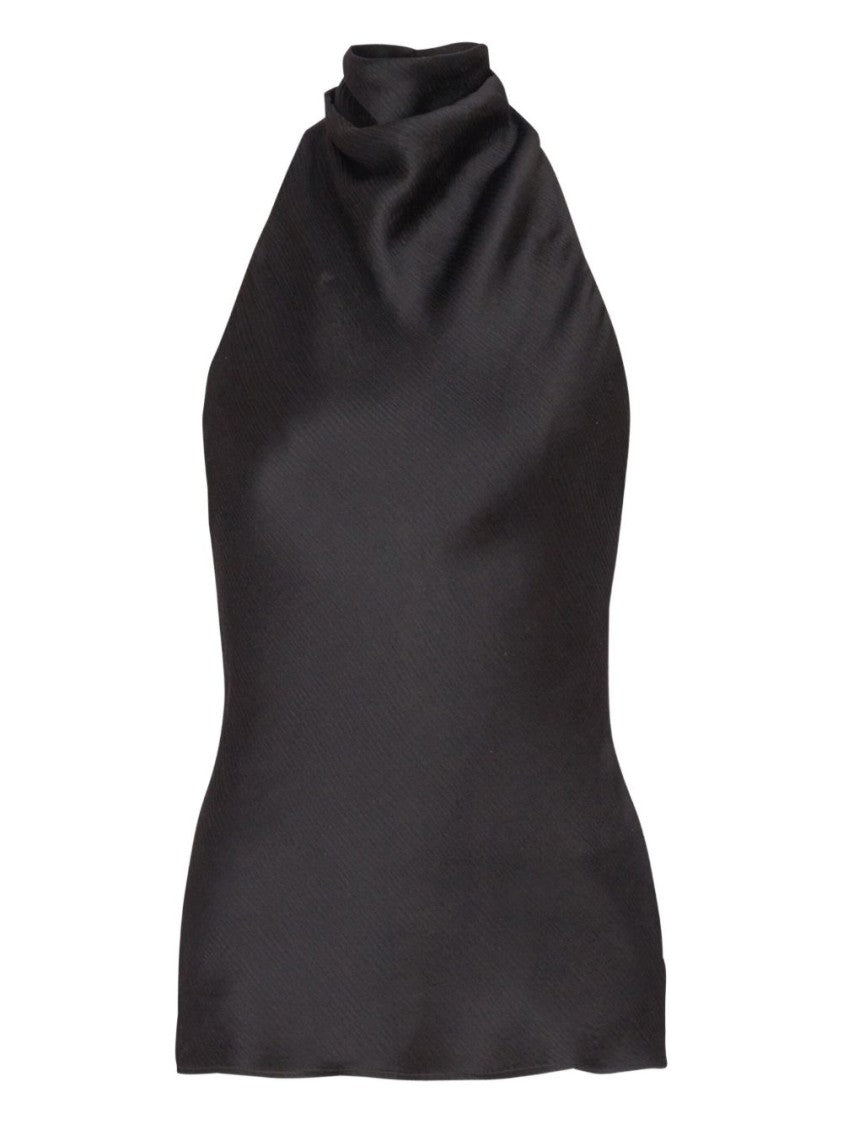 Balmain Black Backless Draped Detail Rear Top