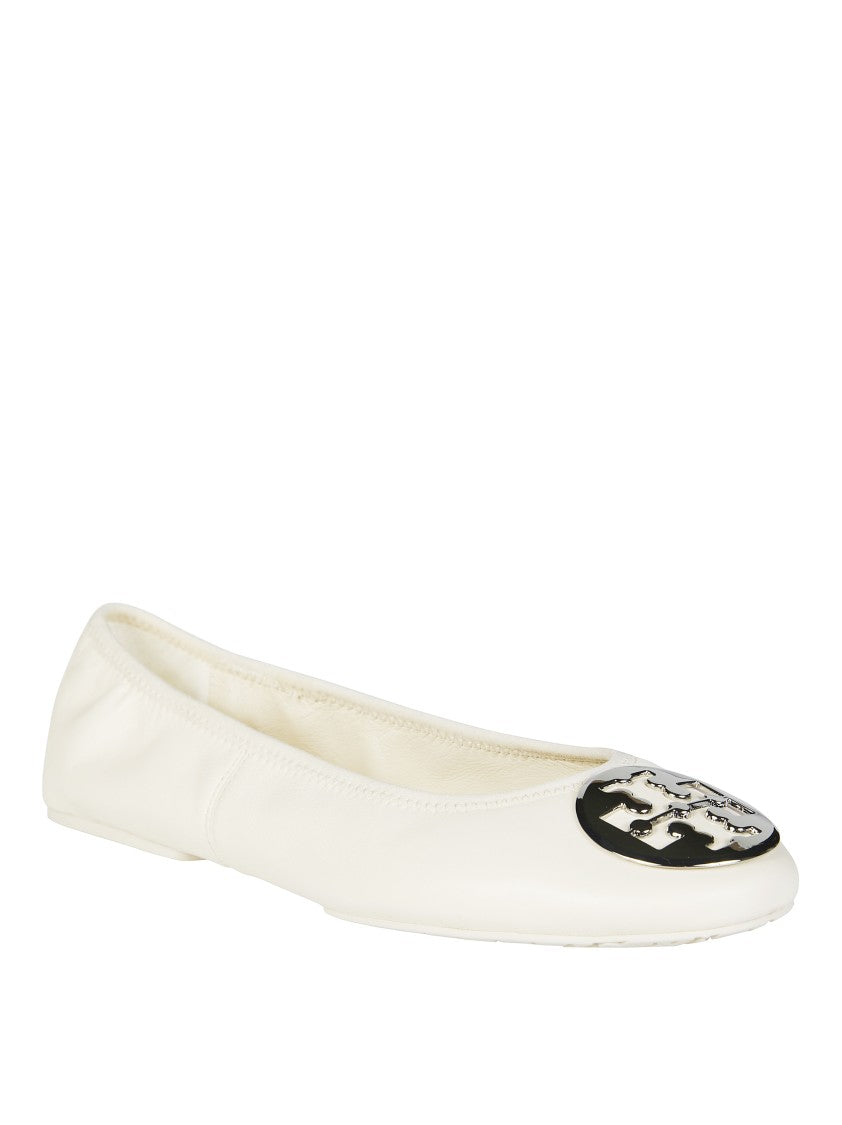 Tory Burch White Reva Travel Leather Ballet Flats