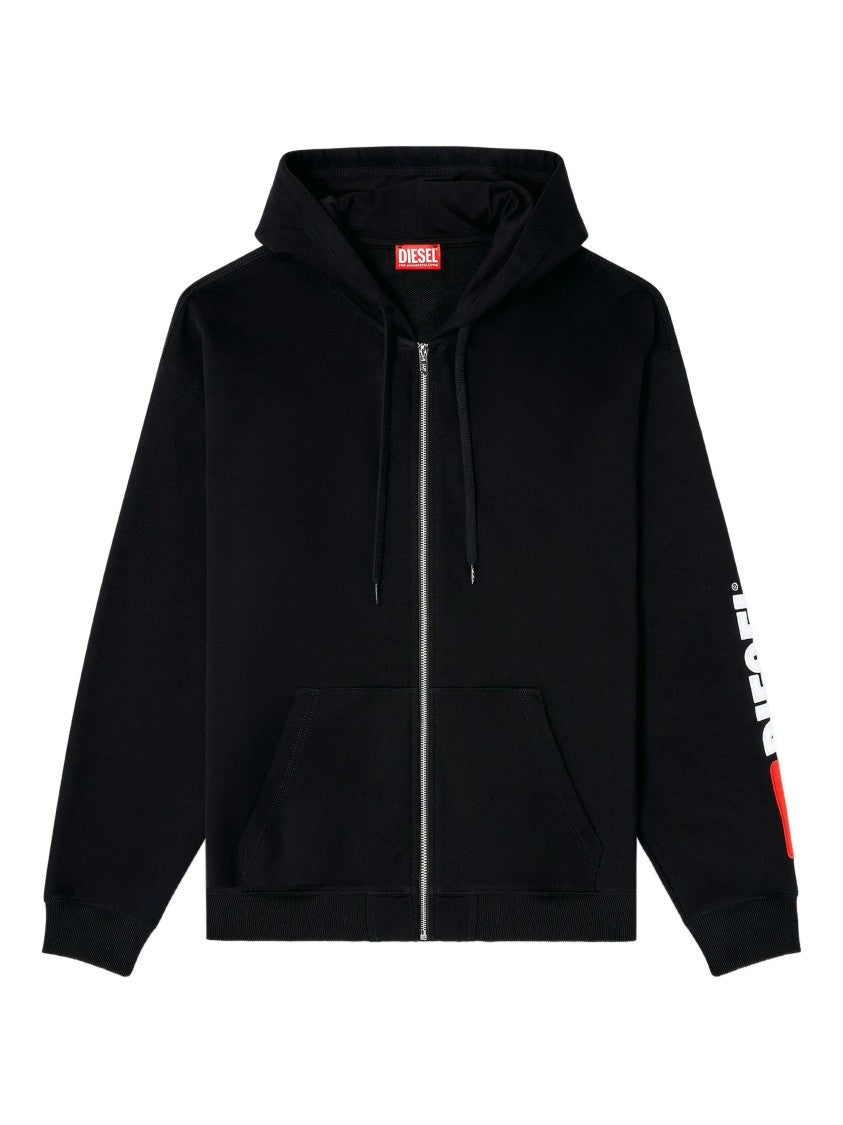 Diesel Black S-Boxt-Zip-Hood-Div Cotton Hoodie