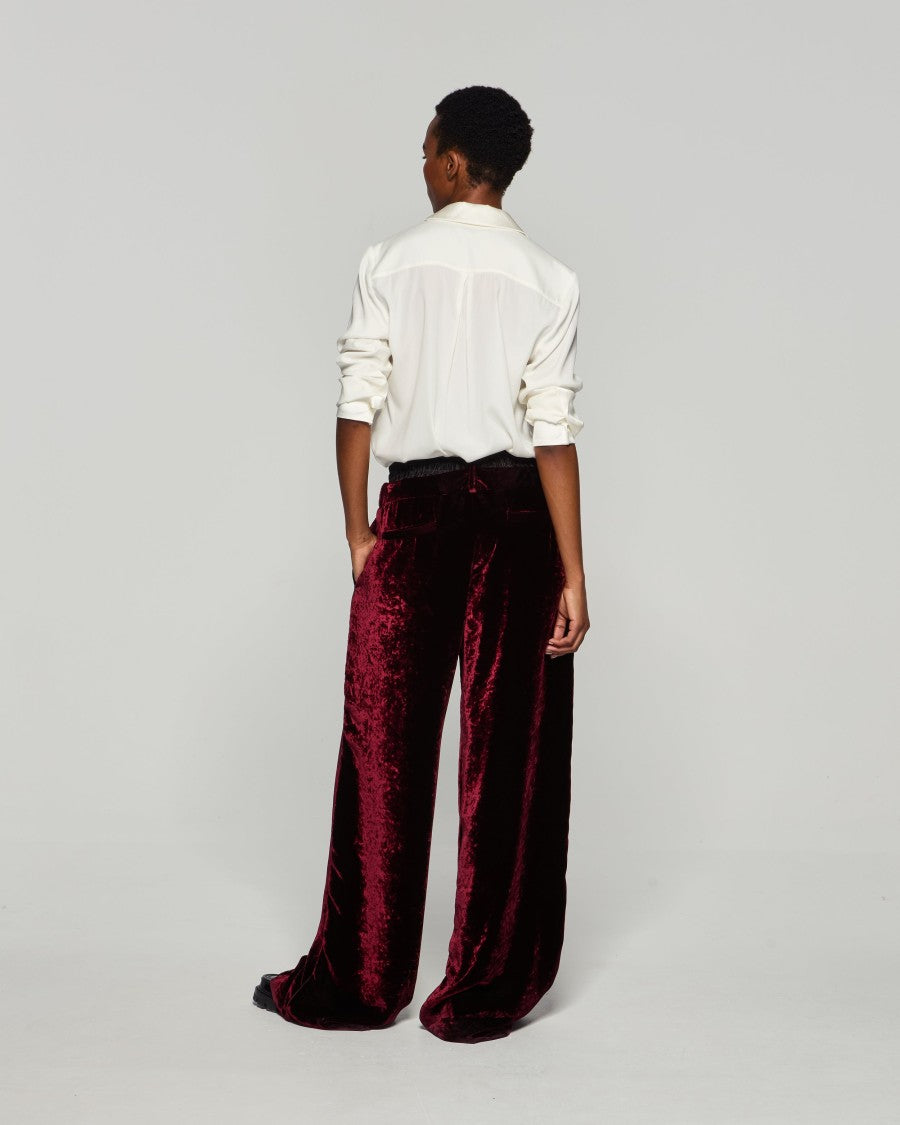 Serena Bute Velvet Double Waistband Relaxed Jogger - Burgundy