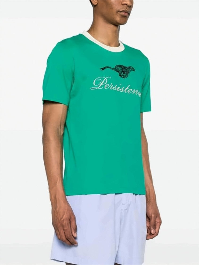 Wales Bonner Green Graphic Tee With Leopard And Script Design