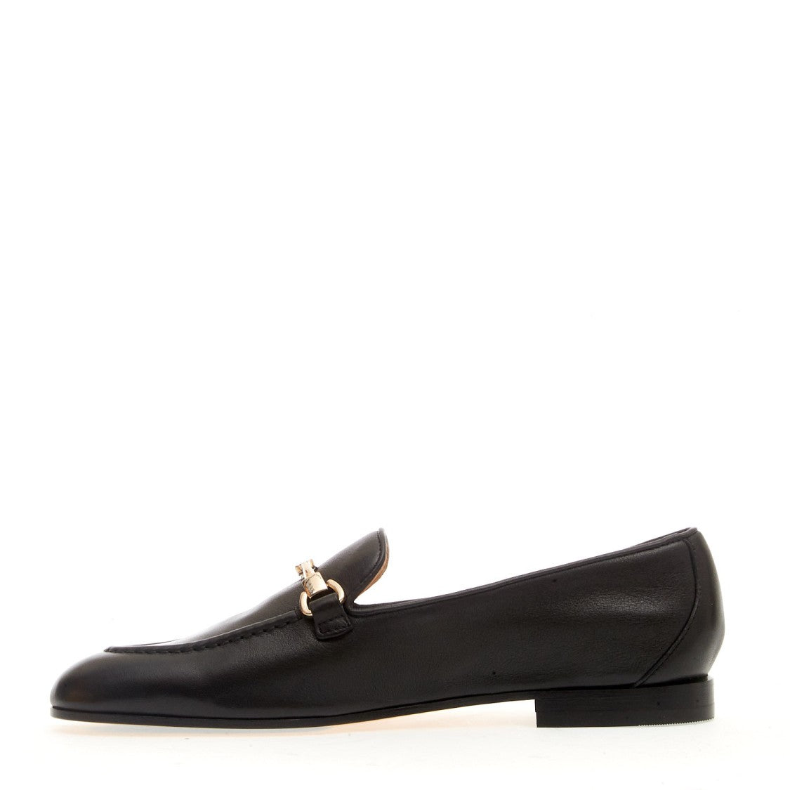 Doucal's Black Leather Buckle Moccasin