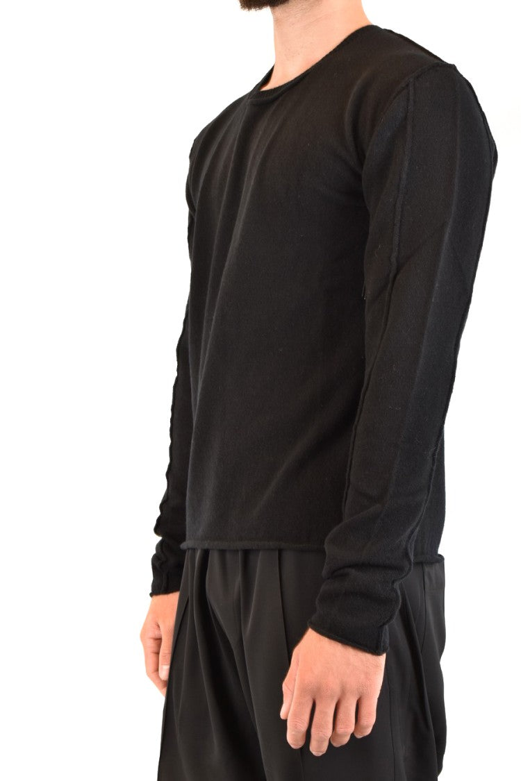 Isabel Benenato Black Knit Sweater With Classic Crew Neckline