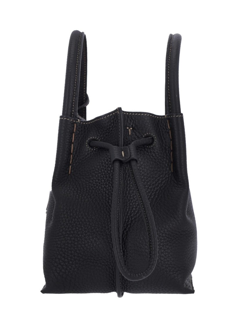 Tod's Small Black Pebbled Leather Bucket Bag