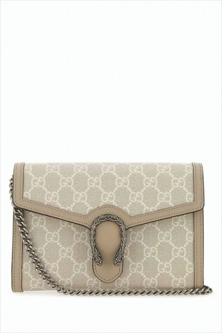 Gucci Beige Canvas Wallet With Interlocking G Pattern And Chain Strap