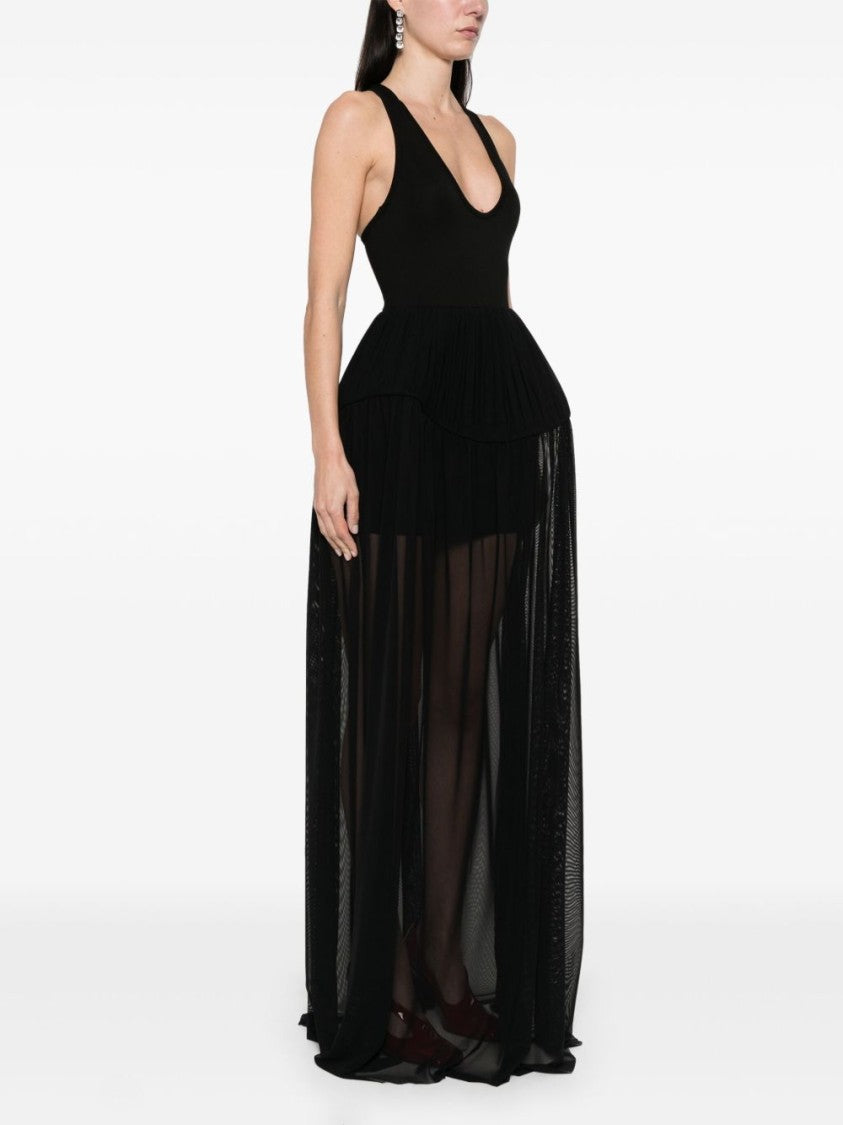 David Koma Pleated Evening Dress With U-Neck And Racerback Design