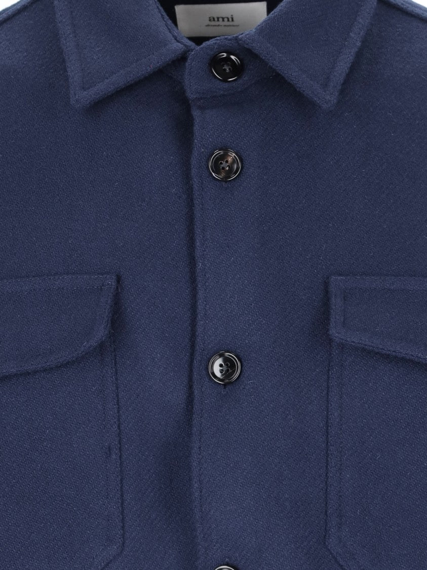 Ami Virgin Wool Blue Shirt Jacket