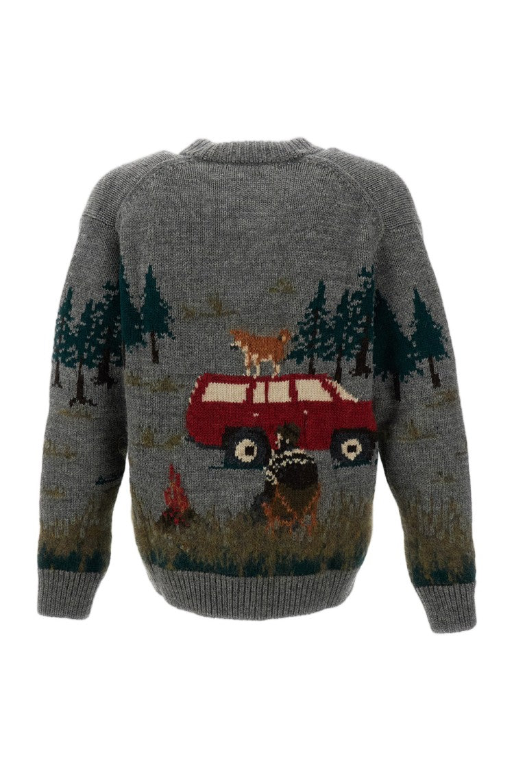 Junya Watanabe Grey Landscape Intarsia Wool Cardigan