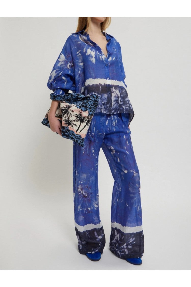 Ermanno Multicolor Floral Ramie Shirt With Relaxed Fit