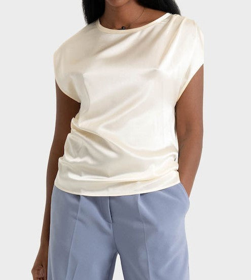 Boss White Etoga Draped Crew Neck Top