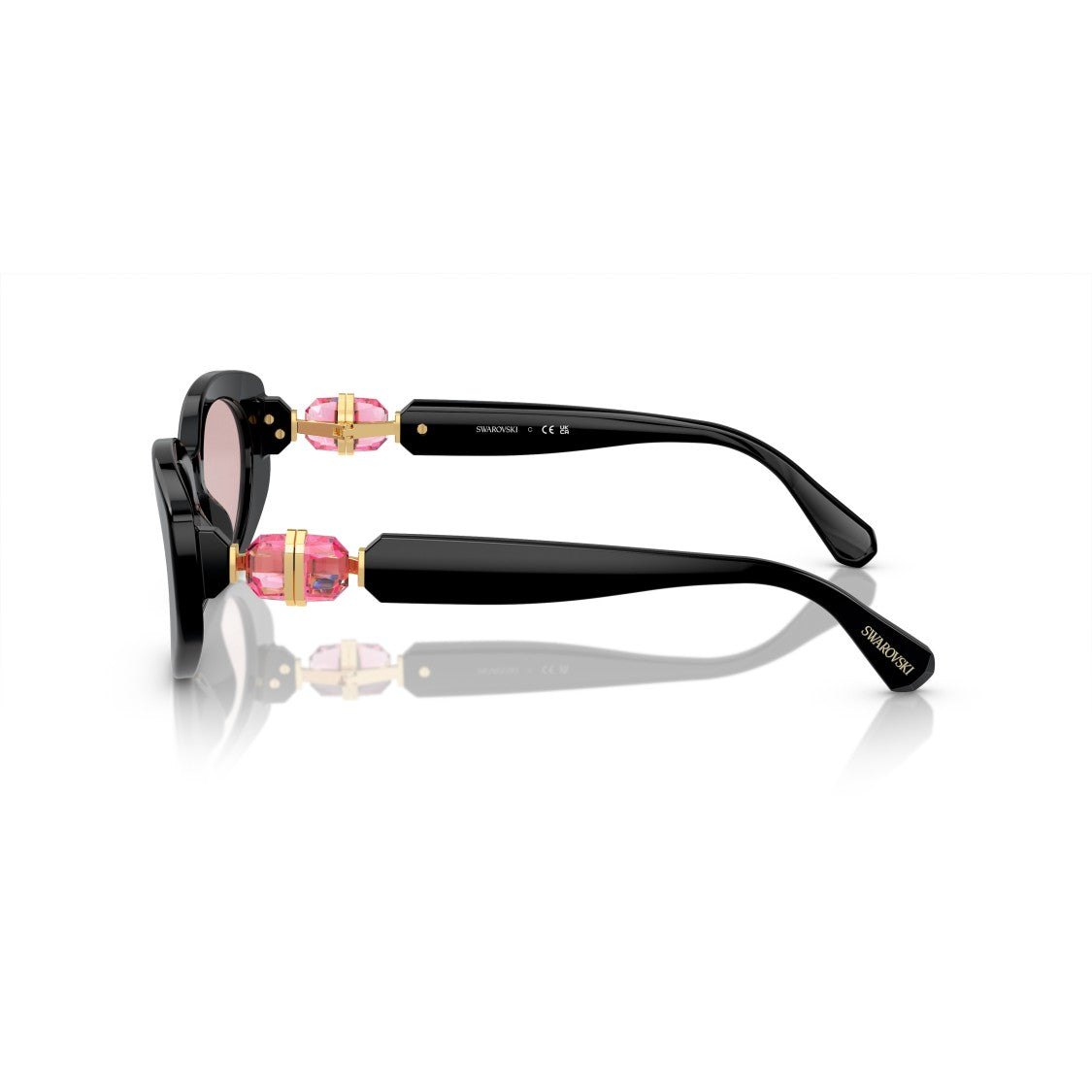 Swarovski 0Sk6002 Oversized Black Acetate Sunglasses With Pink Crystal Accents